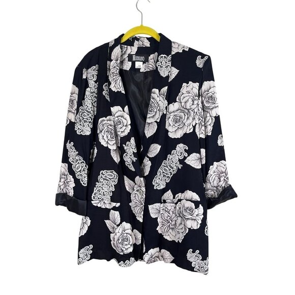 Retro Floral Jacket 14 Black Boho Western Classic 80s Neutral Chic Artsy Festive - Picture 1 of 13
